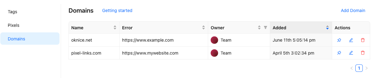 Custom domains in Pxl