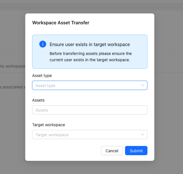 Move assets in between workspaces in Pxl